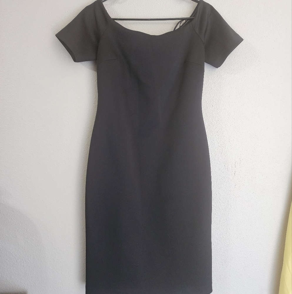 Calvin Klein Women's Chain Detail Neck Cold Shoulder Sheath Dress Black